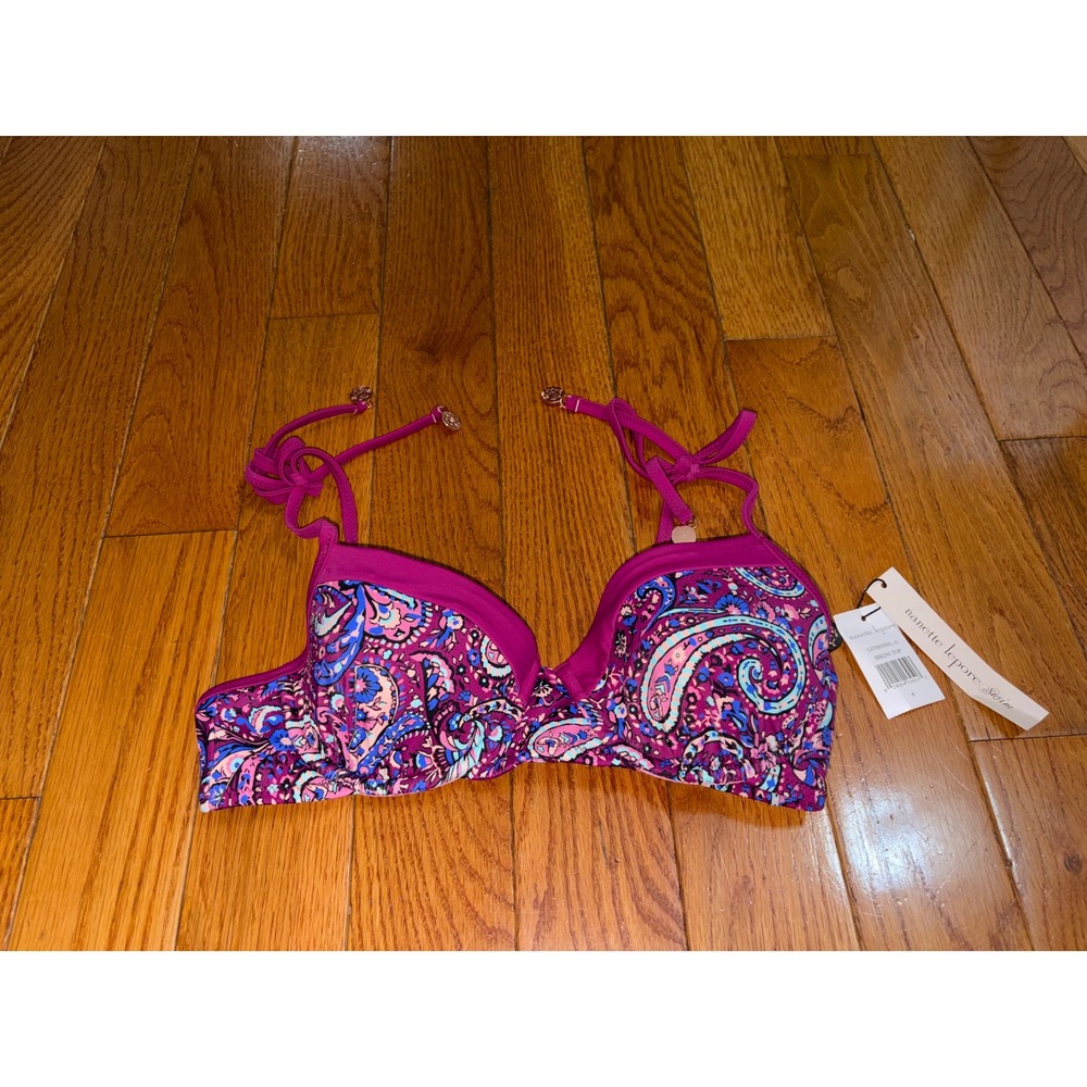 New Nanette Lepore Paisley Underwire Bikini Top Pink Purple LOT0858NL-A Size 6